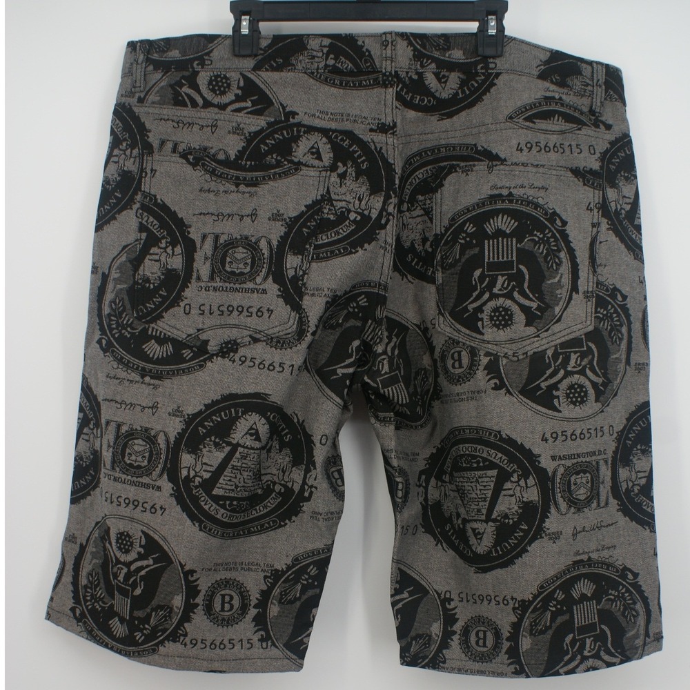 Young‎ Rich & Famous Mens Money Print Denim Shorts Grey Black Size 44 NWT Trap - Picture 3 of 10